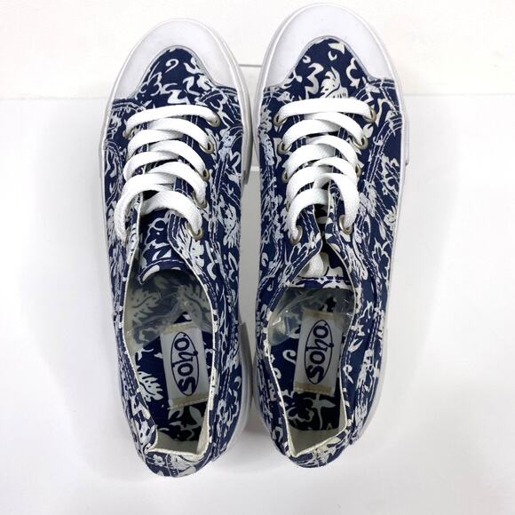 SOHO Hawaiian Print Platform Sneakers Women 7 Blue White Tropical Floral Summer - Picture 6 of 9